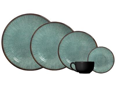 Aparelho de Jantar e Chá 20 Peças Alleanza Redondo Cerâmica Faiança Verde e Preto Síria