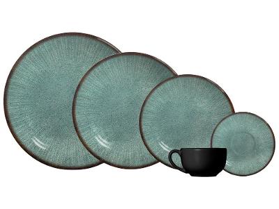 Aparelho de Jantar e Chá 20 Peças Alleanza Redondo Cerâmica Faiança Verde e Preto Síria