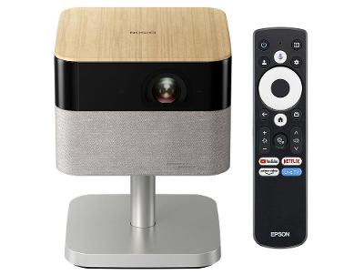 Projetor Portátil com Suporte Ajustável Smart Epson Lifestudio Flex Plus 4K PRO-UHD EF-72K Laser Som Bose Google TV 2500 Lumens Wi-Fi Madeira Nobre