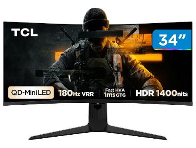 Monitor Gamer TCL 34" WQHD MiniLED 180Hz 34R83Q Curvo Ultrawide