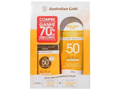 Kit Protetor Solar Corporal FPS 50 e Facial FPS 50 Australian Gold Antipoluição
