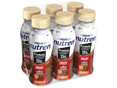 Bebida Láctea UHT com 15g de Proteínas Nestlé Nutren Protein Chocowafer Zero Lactose e Baixo em Gorduras 260ml 6 Unidades