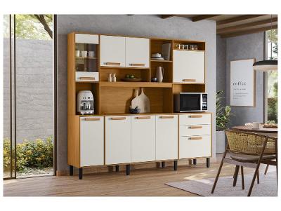 Cozinha Modulada Itatiaia Nápoles Com Balcão Nicho para Micro-ondas 8 Portas 3 Gavetas