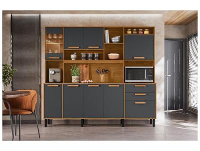 Cozinha Modulada Itatiaia Nápoles Com Balcão Nicho para Micro-ondas 8 Portas 3 Gavetas