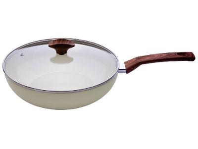 Panela Wok Multiflon com Tampa de Alumínio Antiaderente Cerâmico Indução Capadócia Bege 28cm