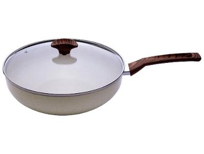 Panela Wok Multiflon com Tampa de Alumínio Antiaderente Petra Bege 28cm