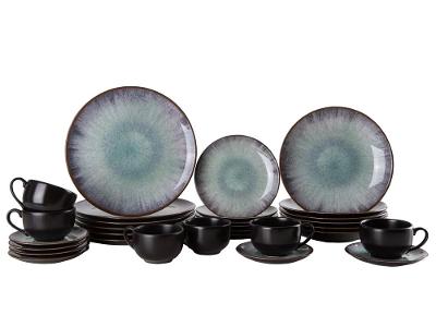 Aparelho de Jantar e Chá 30 Peças Alleanza Redondo Cerâmica Faiança Azul Tye Dye