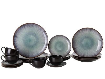 Aparelho de Jantar e Chá 20 Peças Alleanza Redondo Cerâmica Faiança Azul Tye Dye