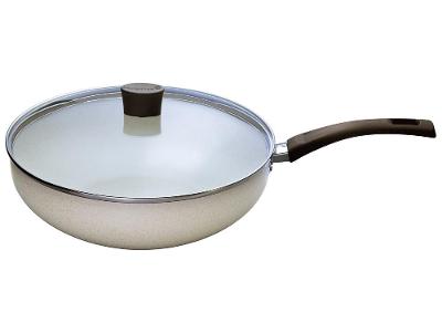 Panela Wok Multiflon com Tampa de Alumínio Antiaderente Ekó Bege 28cm