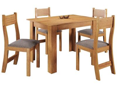 Mesa de Jantar 4 Cadeiras 4 Lugares Retangular Mel e Kaki Viero Móveis Smart