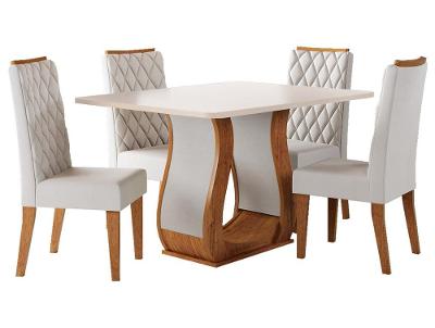 Mesa de Jantar 4 Cadeiras 4 Lugares Retangular Mel Blonde e Marfim Viero Móveis Realy