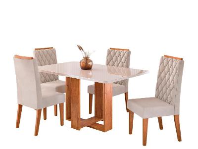 Mesa de Jantar 4 Cadeiras 4 Lugares Retangular Mel Off White e Marfim Viero Móveis Dona