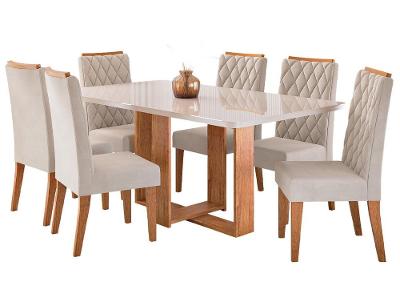 Mesa de Jantar 6 Cadeiras 6 Lugares Retangular Mel Off White e Marfim Viero Móveis Lady