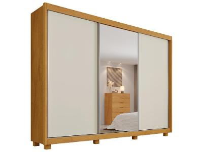 Guarda-roupa Casal com Espelho 4 Gavetas 3 Portas de Correr Mademarques Napoli