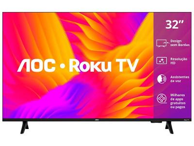 Smart TV 32" AOC HD DLED Série 5155 32S5155/78G Roku TV 2025