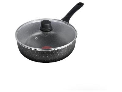 Frigideira Funda Antiaderente Rochedo de Alumínio com Tampa Stone Pro Preto e Cinza 24cm