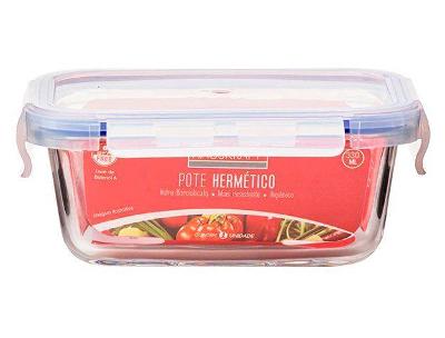 Pote de Vidro Hermético Hauskraft com Tampa Retangular 330ml PRT-330