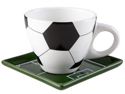 Jogo de Caneca de Chá e Café de Cerâmica Branco, Preto e Verde 250ml Scalla Cerâmica Futebol 2 Peças