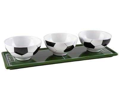 Petisqueira Retangular Artesanal 4 Peças Scalla Cerâmica Futebol
