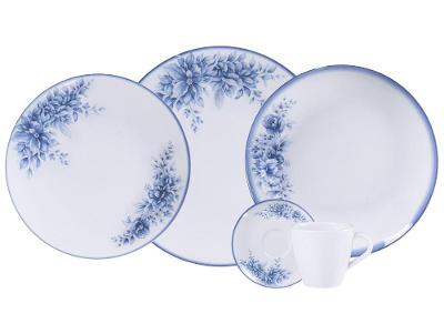 Aparelho de Jantar 20 Peças Tramontina Redondo de Porcelana Branco e Azul Royal