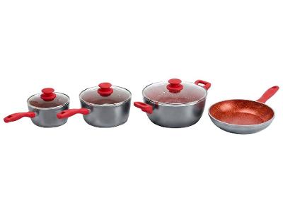 Jogo de Panelas Philco Antiaderente Cinza e Vermelho 4 Peças PKT420