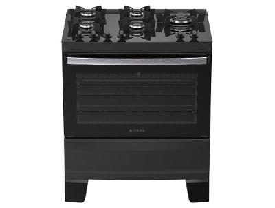 Fogão 5 Bocas Atlas Preto Mesa de Vidro Agile Up Glass