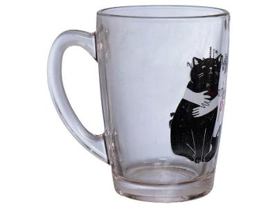 Caneca de Vidro Transparente 320ml Hauskraft Eu Amo Gatos