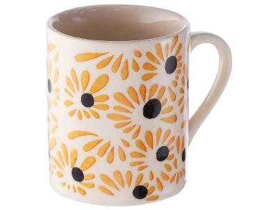 Caneca de Chá e Café de Cerâmica Branca e Amarela 300ml Hauskraft Girassol