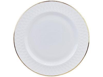 Prato Raso de Vidro Branco e Dourado Redondo 26,5cm Hauskraft Divine