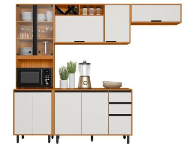 Cozinha Modulada Poliman Móveis Chantilly com Balcão Nicho para Micro-ondas 10 Portas 2 Gavetas