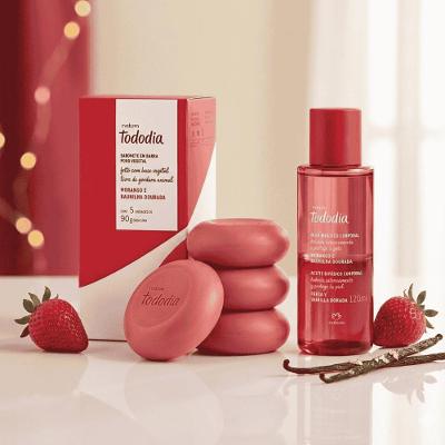 Kit Natura Tododia Morango e Baunilha Dourada: Sabonete 5un + Óleo Bifásico 120ml