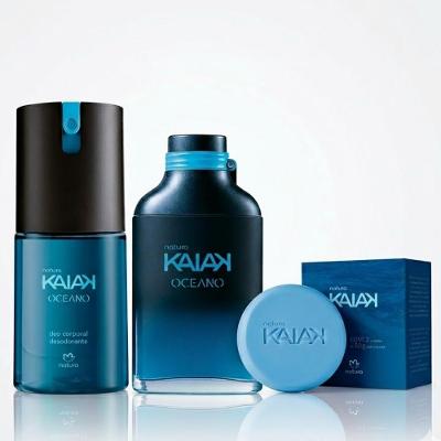 Kit Natura Kaiak Oceano Masculino: Perfume 100ml + Deo Spray + Sabonete 2x90g