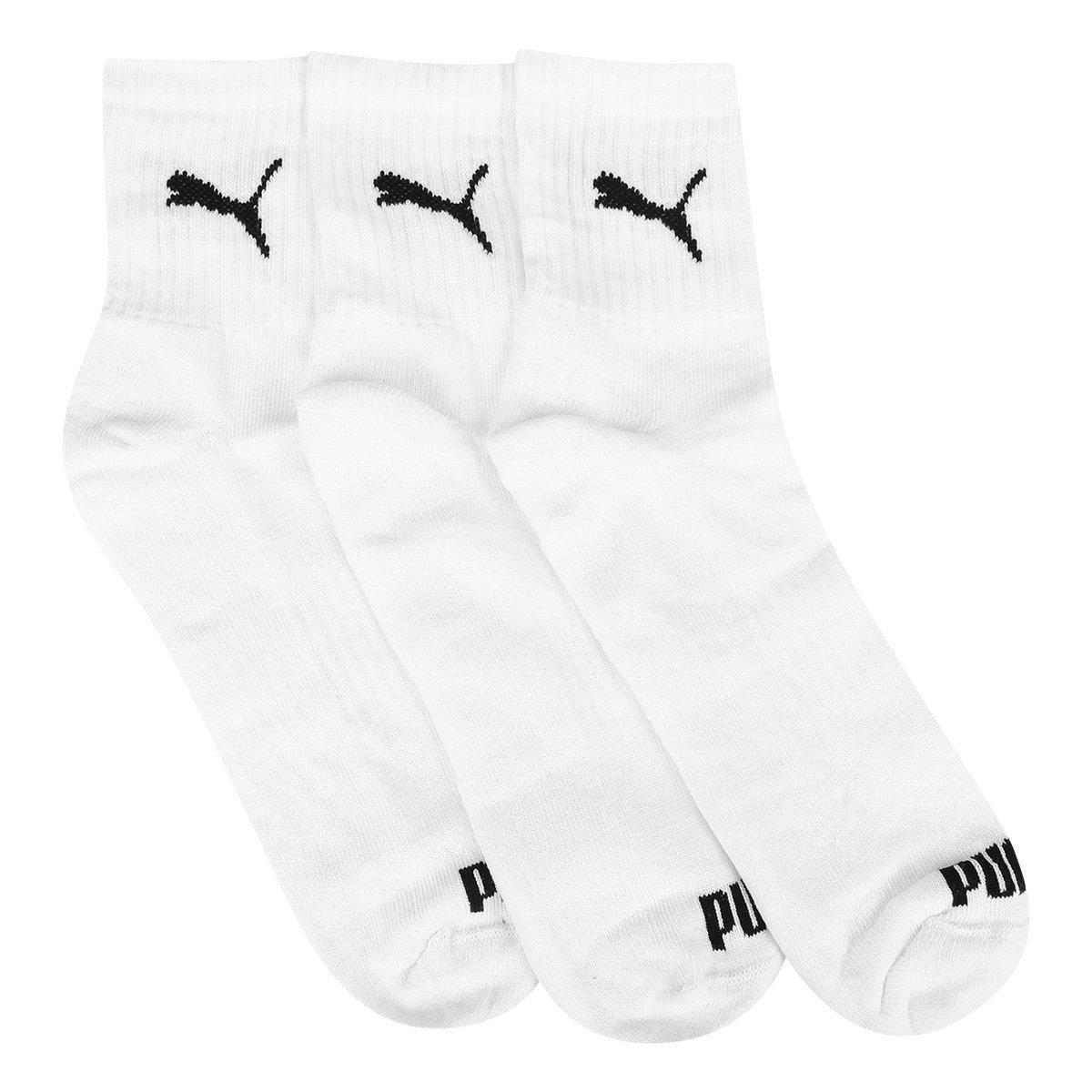 Kit Meia Puma Cano Médio Esportiva Sola Atoalhada C/ 3 Pares Masculina - 3