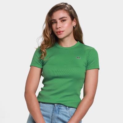 Camiseta Baby Look Lacoste Canelada Feminina