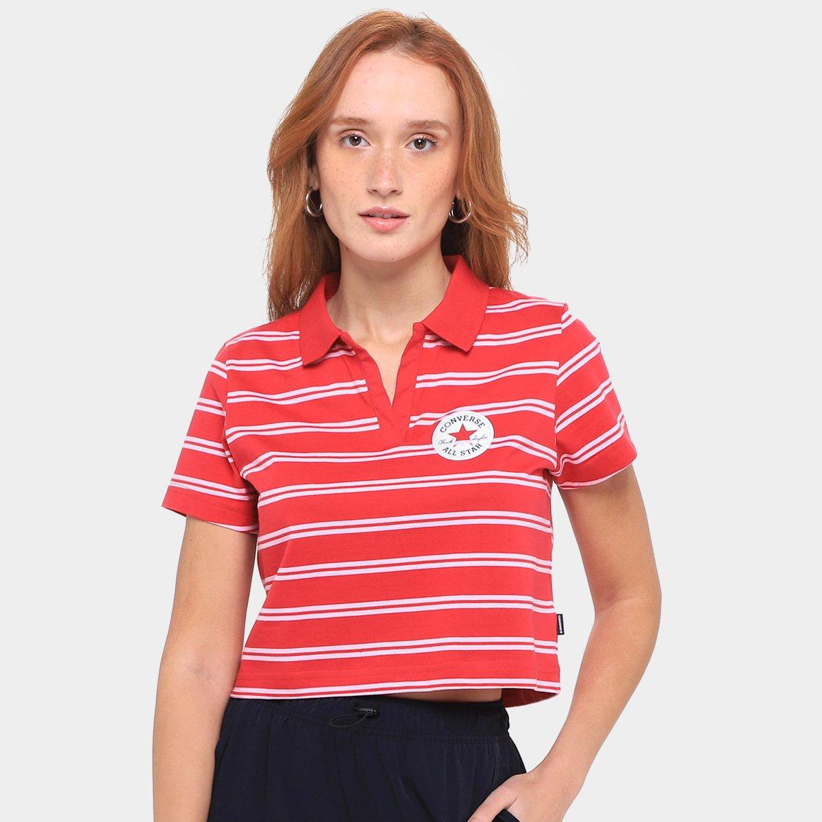 Camiseta Converse Polo Cropped Listrada Feminina - 1