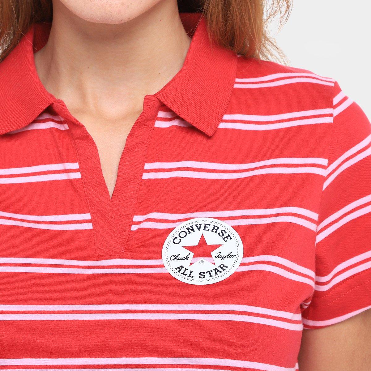 Camiseta Converse Polo Cropped Listrada Feminina - 3