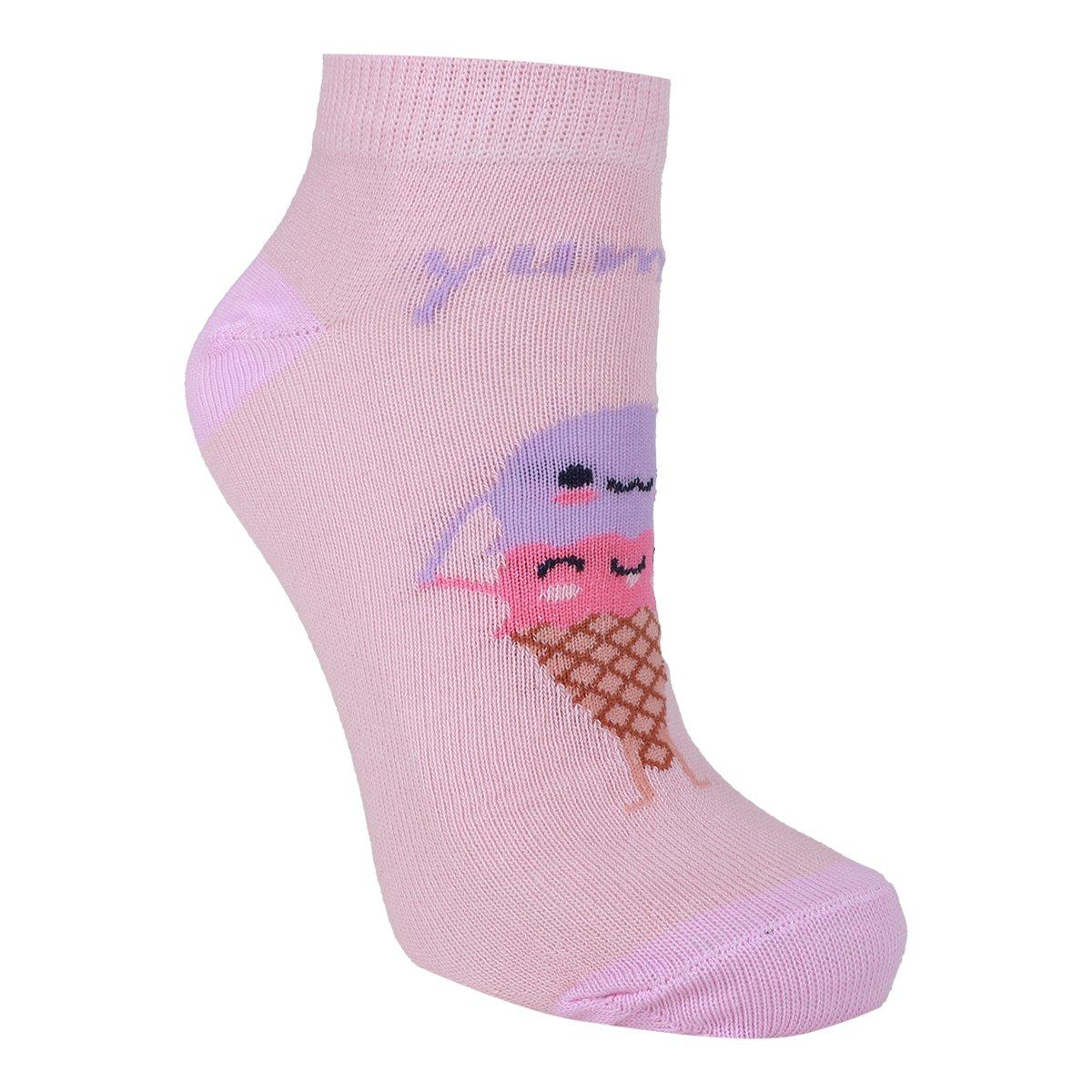 Kit Meia Cano Curto Infantil Cia Da Meia 6 Pares Menina - 6