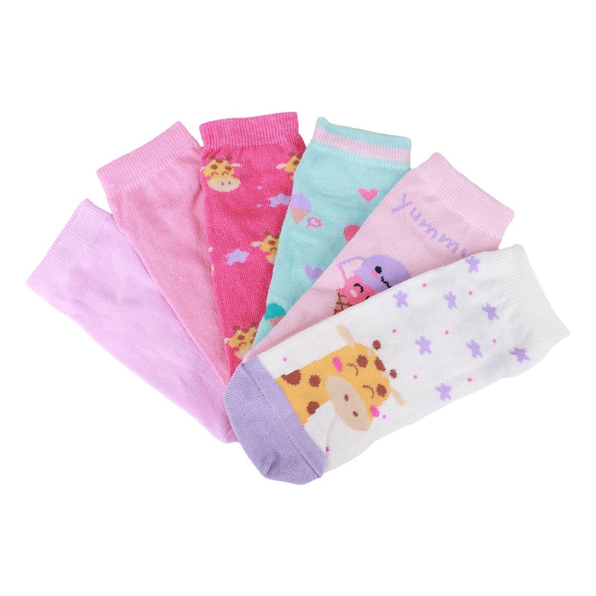 Kit Meia Cano Curto Infantil Cia Da Meia 6 Pares Menina - 8