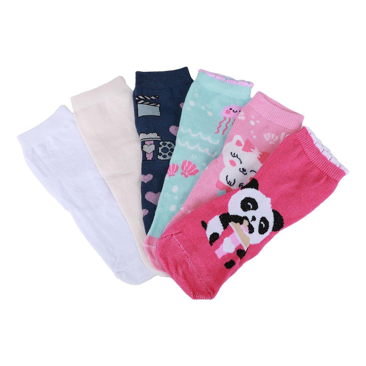 Kit Meia Cano Médio Infantil Cia Da Meia 6 Pares Menina - 8