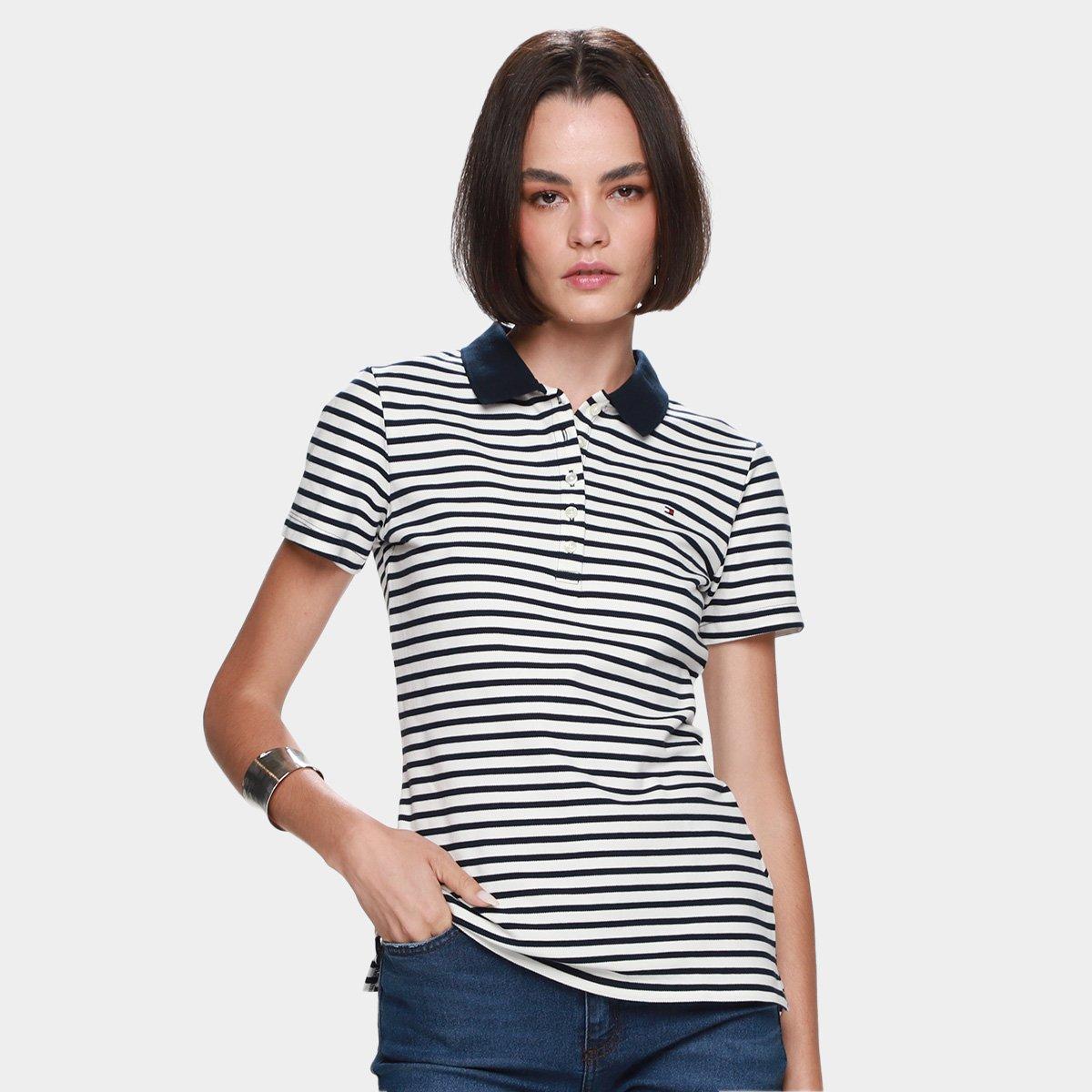 Camisa Polo Slim Herigate Pique Listrada Feminina - 1