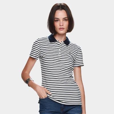 Camisa Polo Slim Herigate Pique Listrada Feminina
