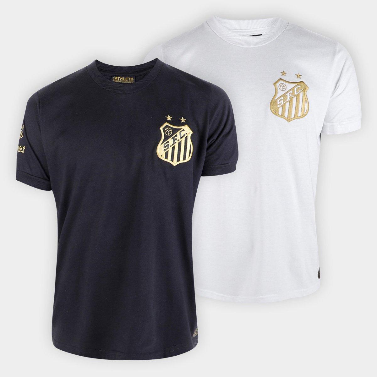 Kit Camisa Santos Pelé Athleta Comemorativa 1000 Gols C/2 Masculina - 1