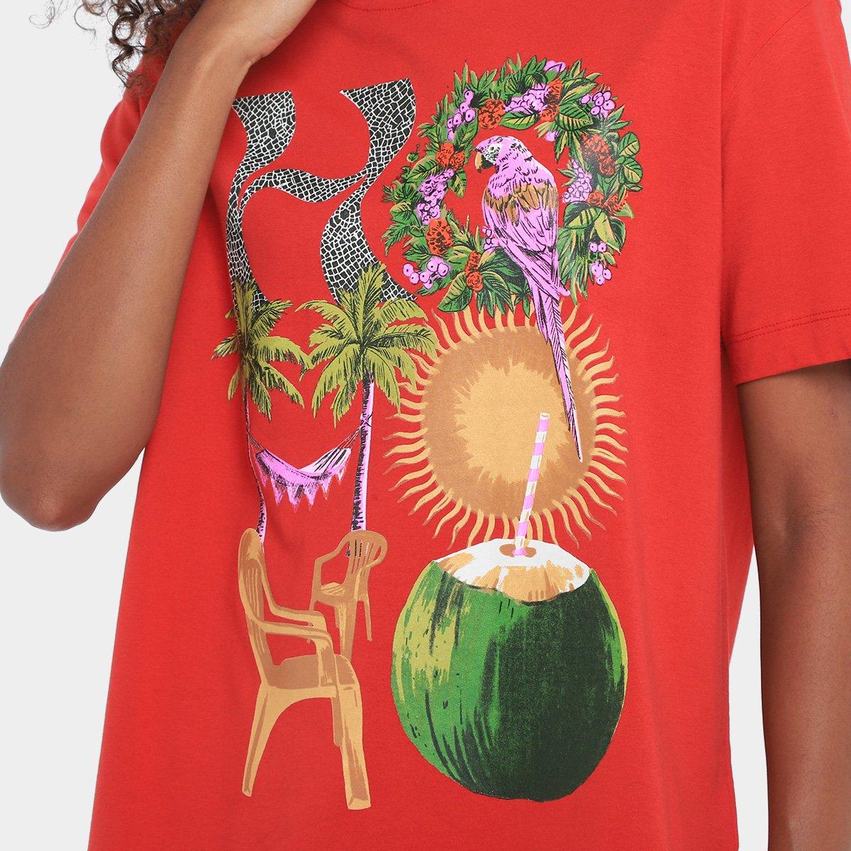 Camiseta Farm Media Hohoho Vermelho Salvador Feminina - 3