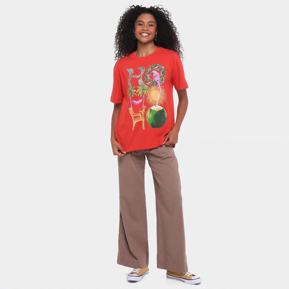 Camiseta Farm Media Hohoho Vermelho Salvador Feminina - 4