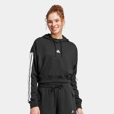 Blusa Moletom Cropped Adidas 3 Listras Com Capuz Feminina