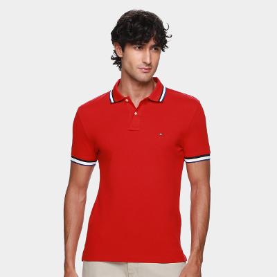 Camisa Polo Tommy Hilfiger Slim Fit Cuff Interest Masculina