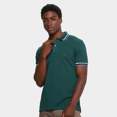 Camisa Polo Tommy Hilfiger Slim Fit Cuff Interest Masculina