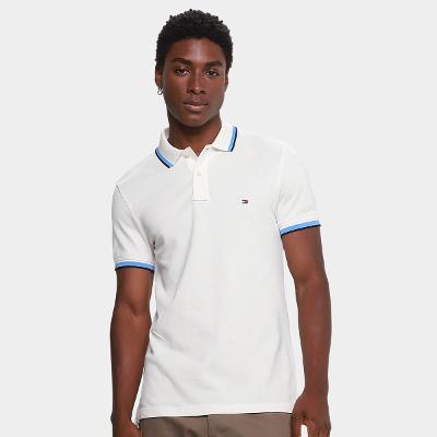 Camisa Polo Tommy Hilfiger Slim Fit Cuff Interest Masculina