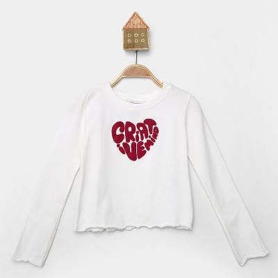 Cropped Infantil Hering Kids Cropped Manga Longa Estampado