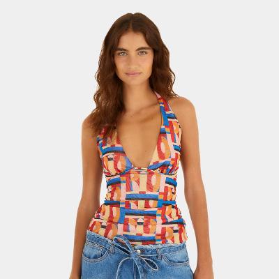 Blusa Farm Frente Unica Tule Grafico Feminina